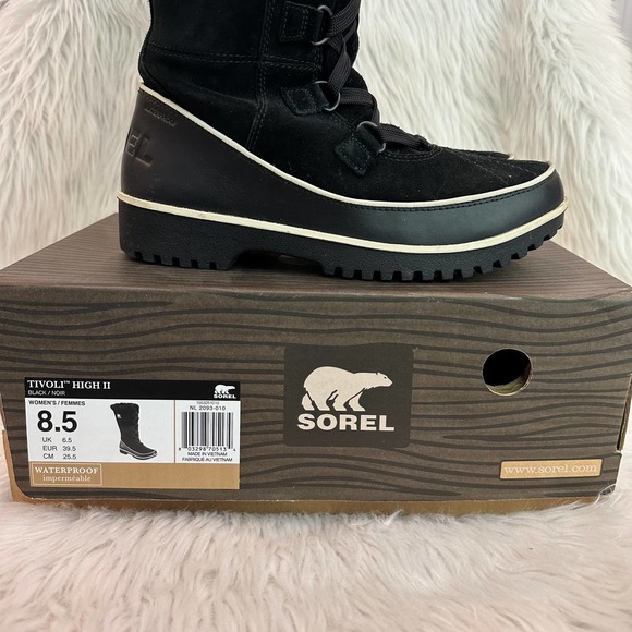 SOREL Tivoli High II Boots Suede Leather Faux Fur Waterproof Snow Black NL2093 - Picture 4 of 5